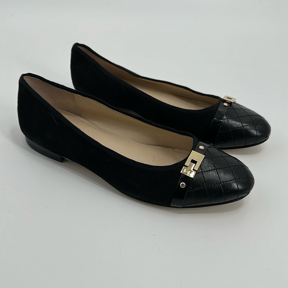 Marc Fisher Black Suede and Leather Buckle Flats Size 8.5